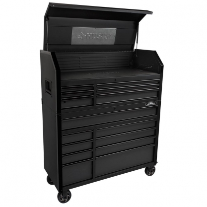 Industrial 52 In. W X 21.5 In. D 15-Drawer Tool Chest And Rolling Cabinet Combo With LED Light In Matte Black