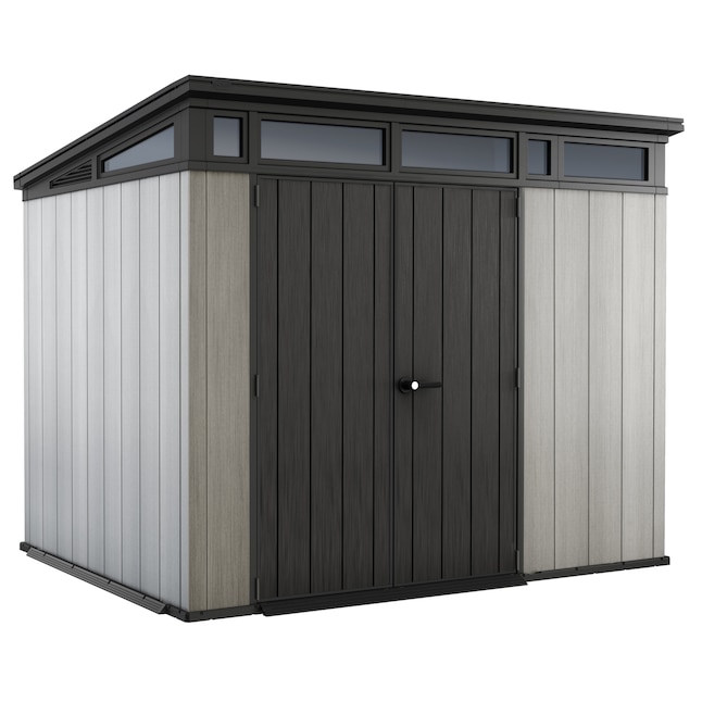 Keter Artisan 7x7 Foot Large Outdoor Shed & Floor w/Modern Design, Grey