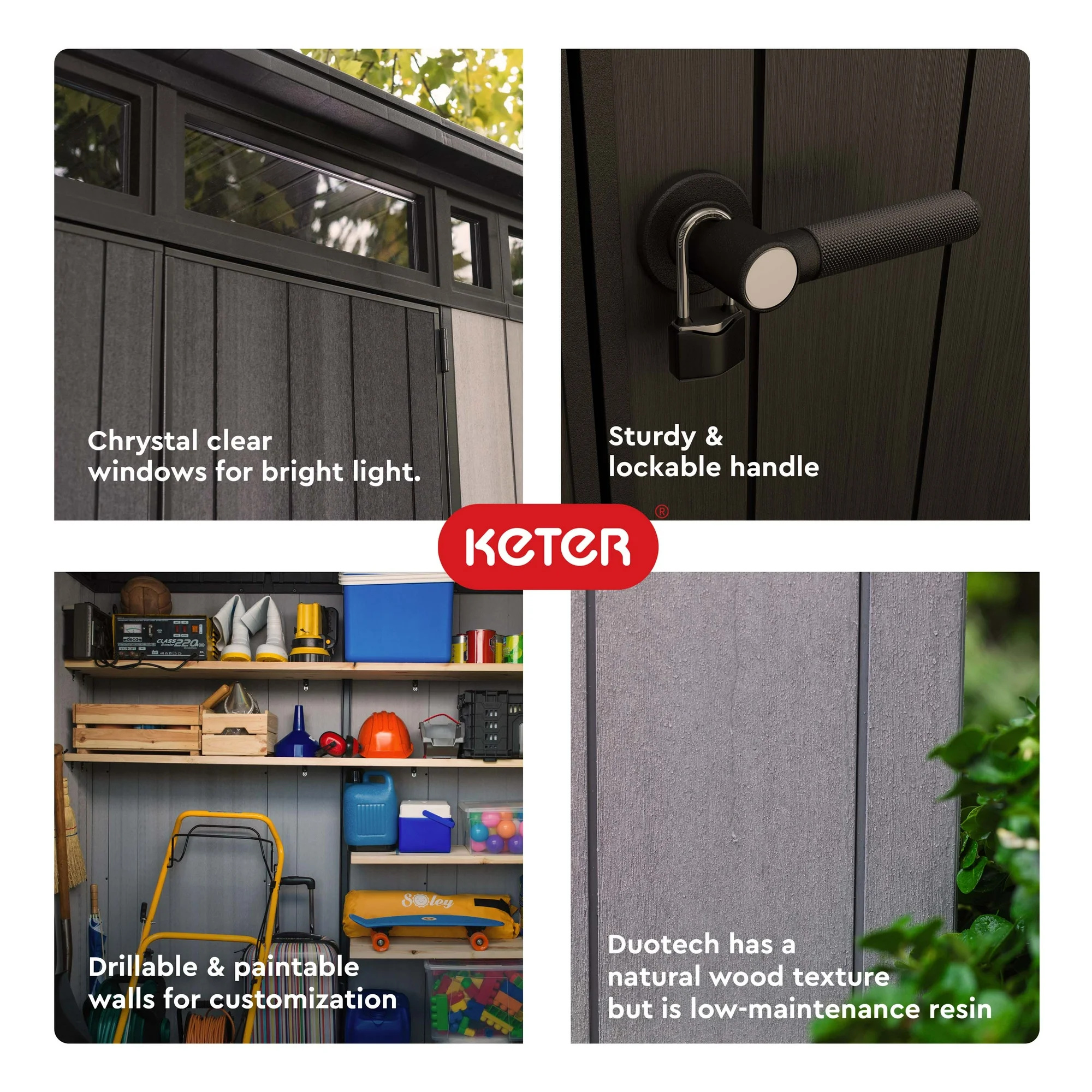 Keter Artisan 7x7 Foot Large Outdoor Shed & Floor w/Modern Design, Grey