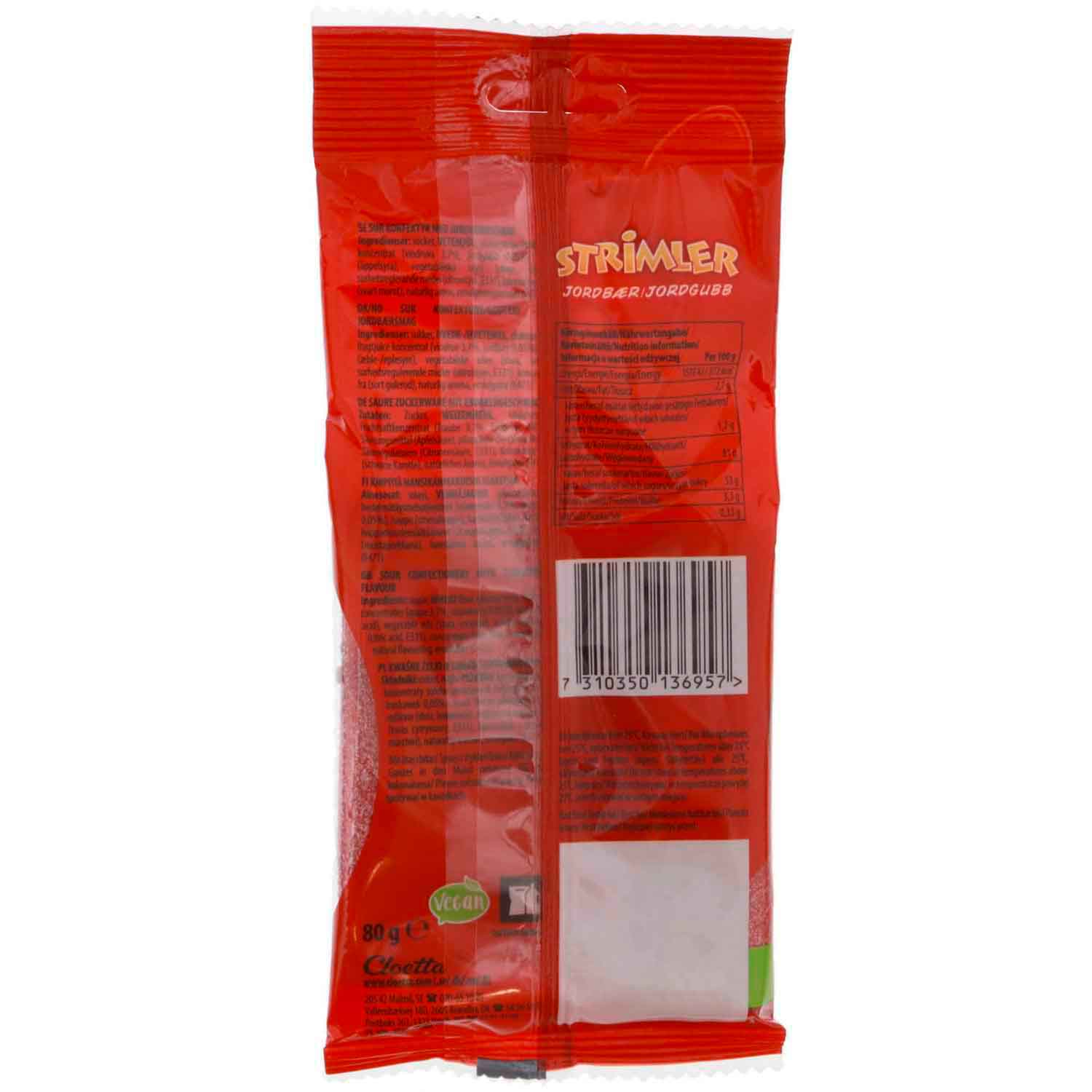 Malaco Strimler Jordbær 80g