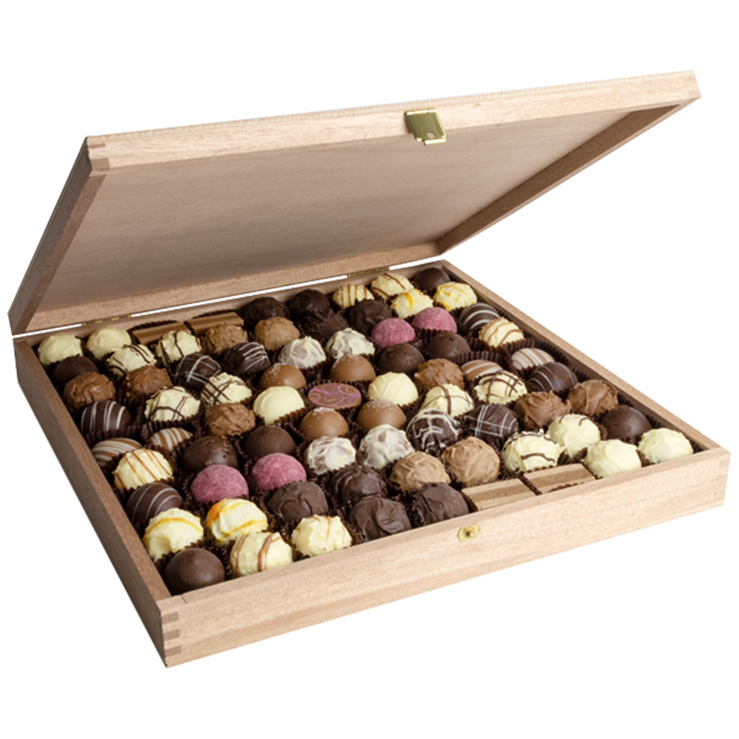 DreiMeister Riesen Holzkiste mit Pralinen & Trüffelmischung 1kg