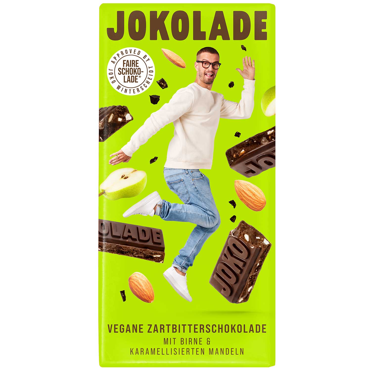 JOKOLADE No4 Vegane Zartbitterschokolade mit Birne & karamellisierten Mandeln 140g
