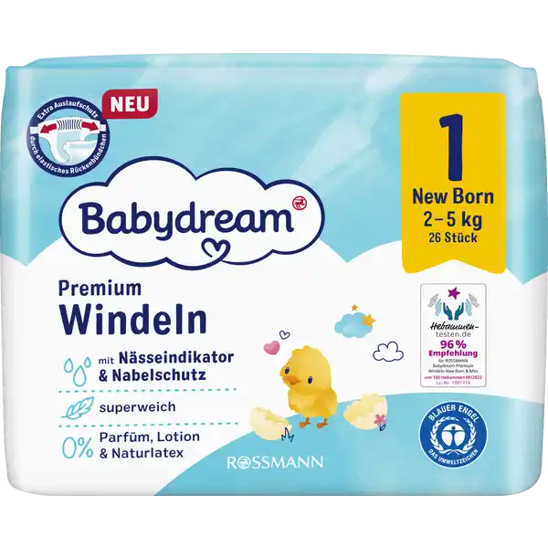 Premium Windeln Gr. 1 Newborn, 26 Stück, 2-5 Kg