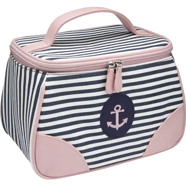 Beauty Case dunkelblau / weiss / pink mit Anker