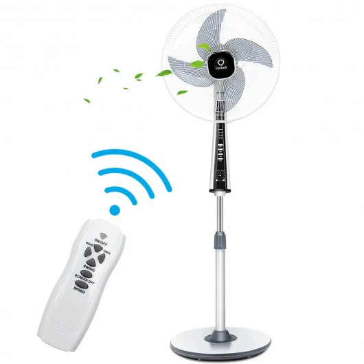 15 4 Blades 3-Speed Height Adjustable Remote Control Pedestal Fan