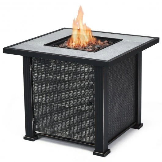 30 Square Outdoor Fireplace Propane Gas Fire Pit Table-Black