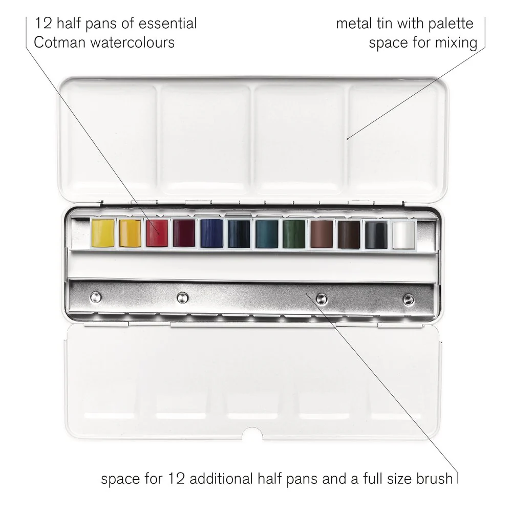 Cotman Watercolours Customisable Travel Tin - 12 Half Pans
