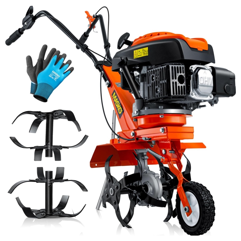 MASKO Petrol Tiller MK-909 Tiller 3 KW (4.1 HP) 139 cm with Working Width of 36 cm – 4-Stroke Engine – 16 Hard Blades – Tiller – Cultivator – Tiller – Tiller –