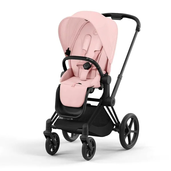 Cybex Priam V4 stroller set in peach pink with matte black frame