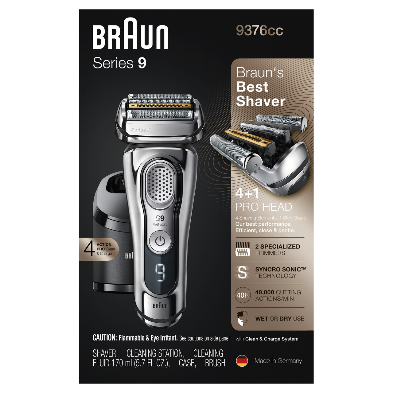 Braun Series 9 Electric Razor & Trimmer: 4 Action Clean