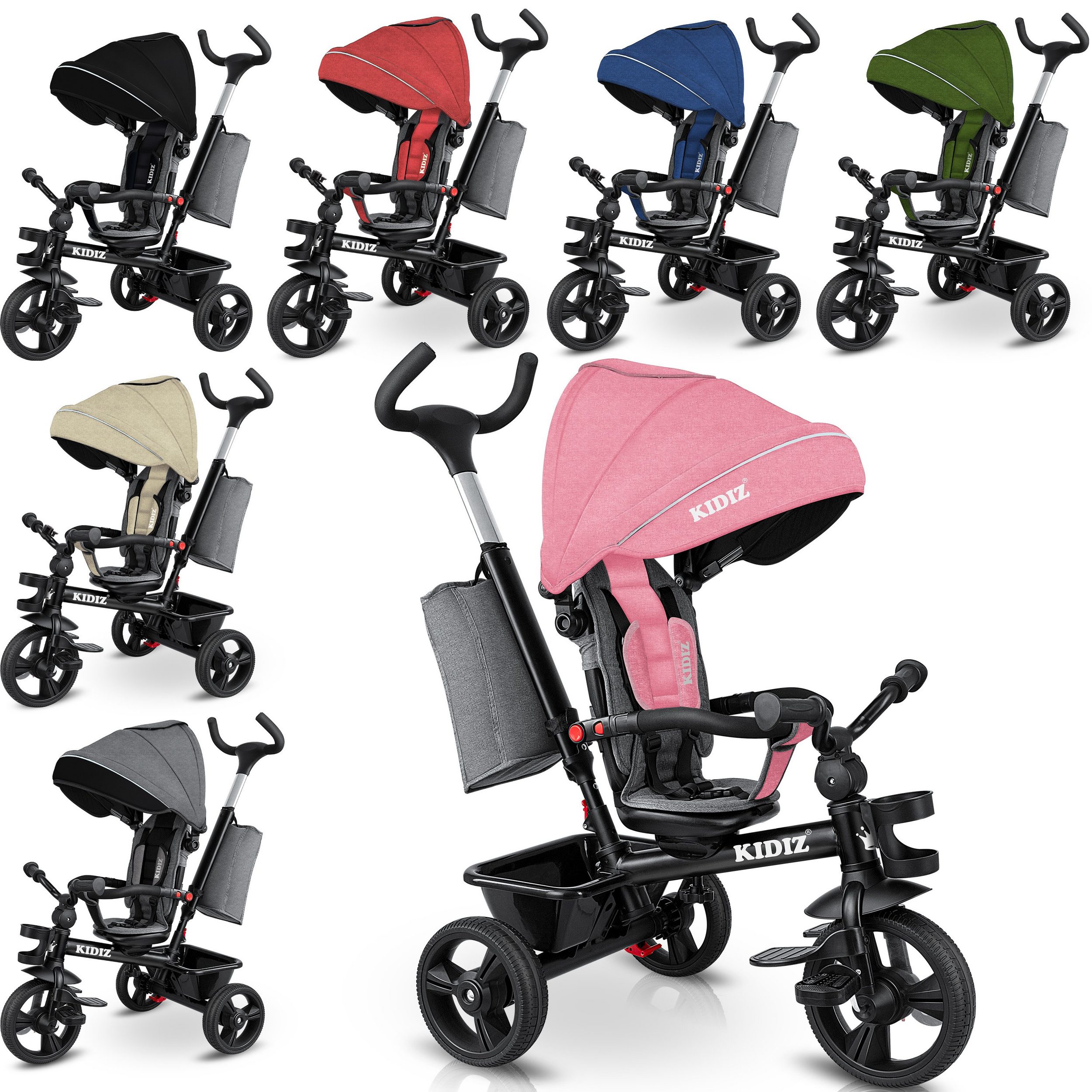 KIDIZ Dreirad, Dreirad 5in1 Kinderdreirad mit Schubstange Lenksystem Stange