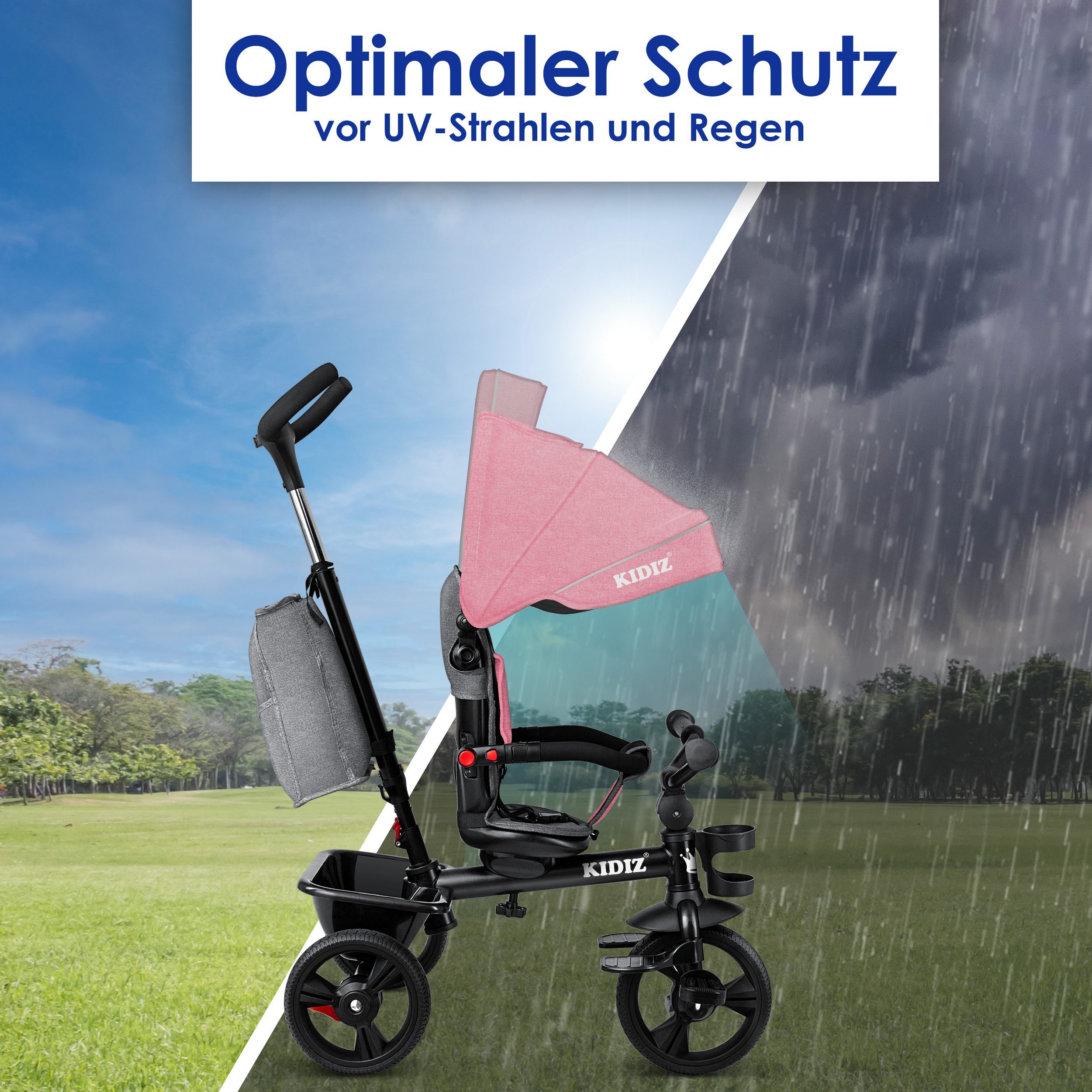 KIDIZ Dreirad, Dreirad 5in1 Kinderdreirad mit Schubstange Lenksystem Stange