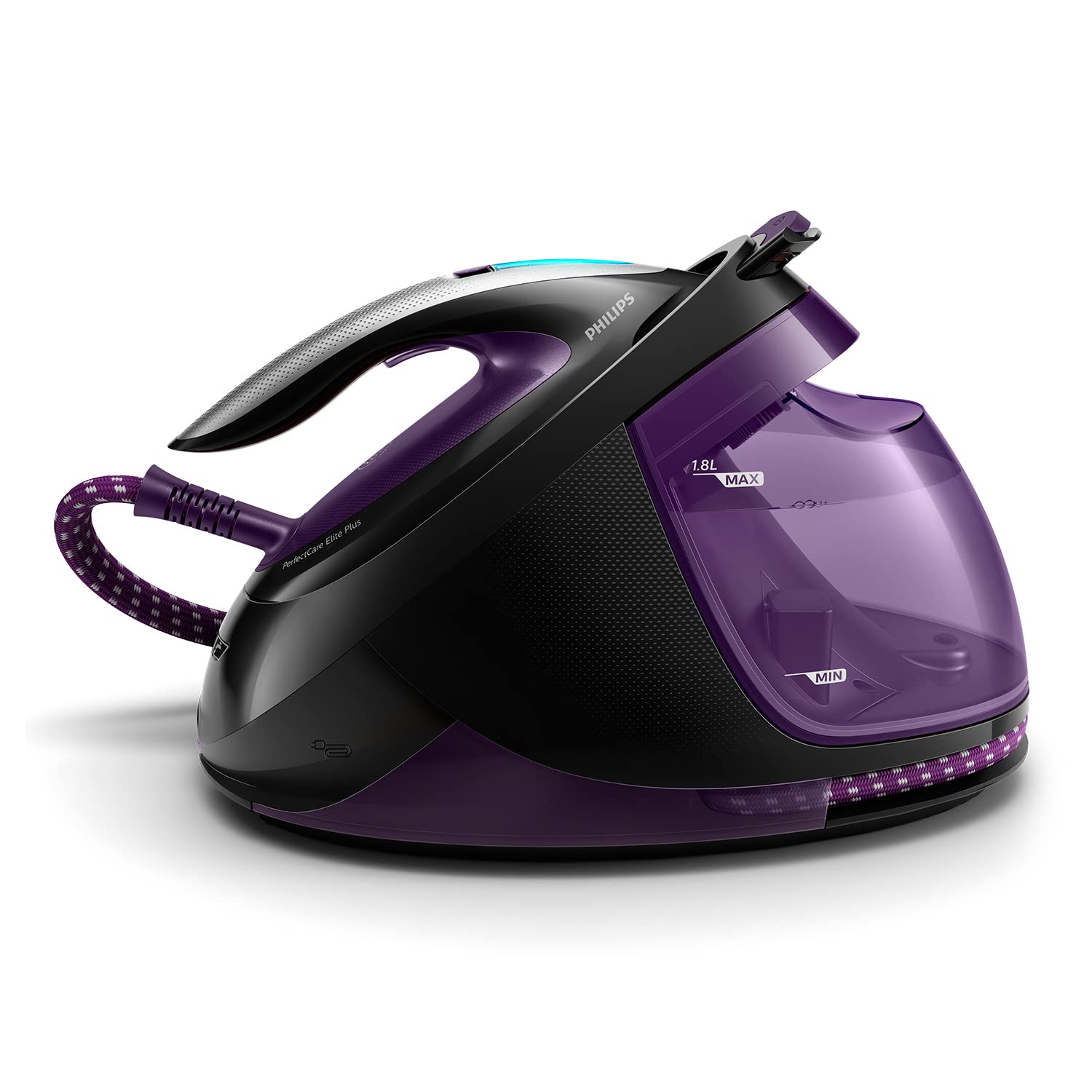 Philips PerfectCare Elite Plus Steam Generator - 2700W, 550g, 7.7 bar pressure, OptimalTEMP Technology, 1.8 L tank, Black/Purple (GC9675/80)