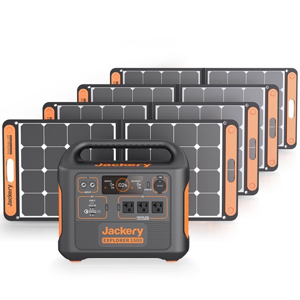Jackery 1800 Watts Continuous/3600W Peak Output Portable Solar Generator SG1500 with 4 Solar Panels