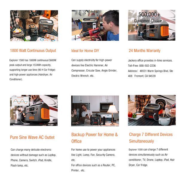 Jackery 1800 Watts Continuous/3600W Peak Output Portable Solar Generator SG1500 with 4 Solar Panels