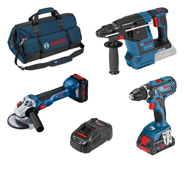 BOSCH COMBI-KIT 3 18V Tools: GSR + GWS + GBH + 2 PROCORE18V Batteries (1 OF 4.0 AH + 1 OF 8.0 AH) + GAL Charger + Professional Tool Kit