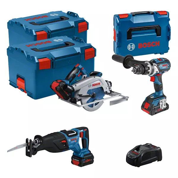 Bosch Combo Kit 3 18V Tools: GSB 18V-110C + GKS 18V-68GC + GSA 18V-28 + 1 4.0 AH Battery (PROCORE) + 2 5.5 AH Batteries (PROCORE) + GAL 1880CV (L) Professional