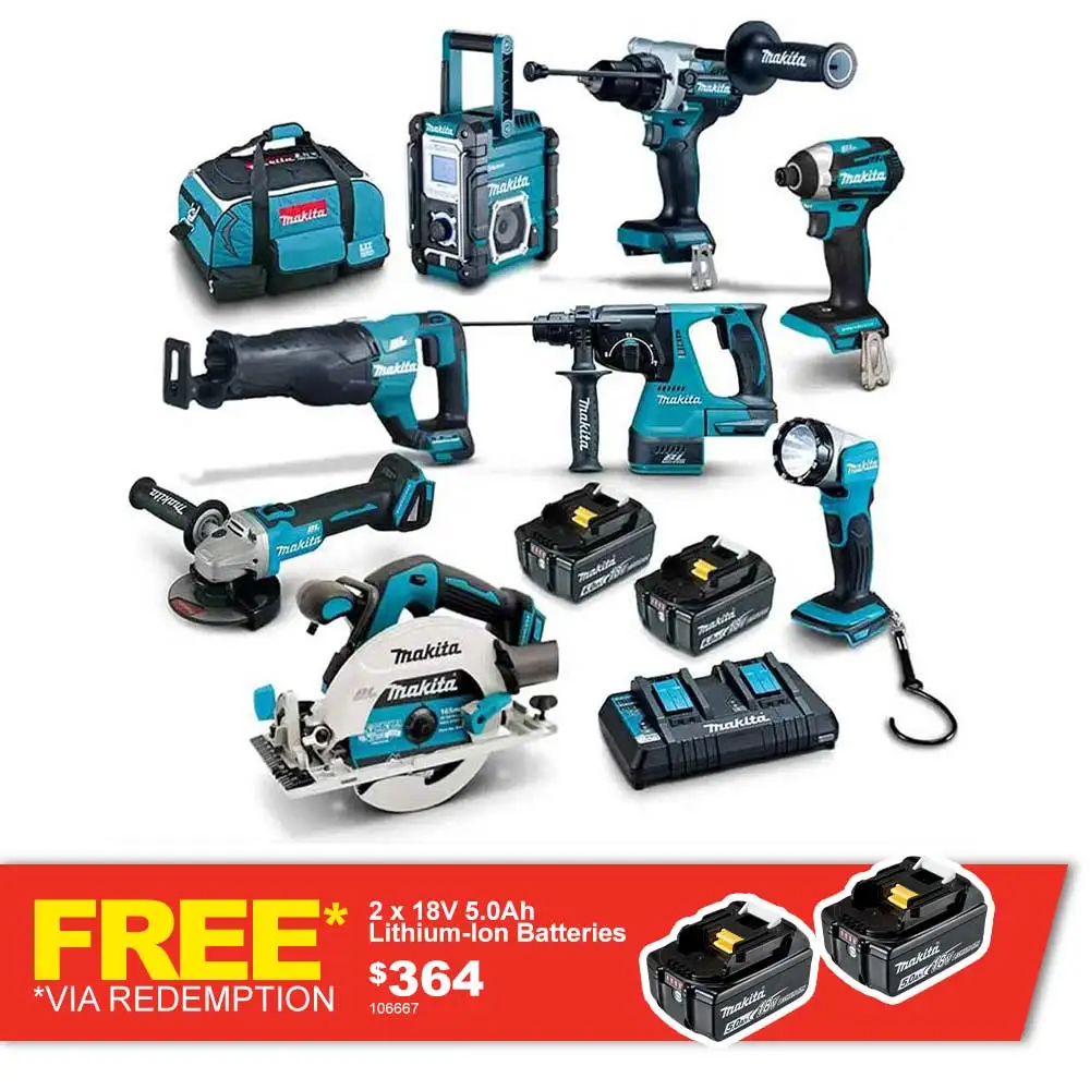 Makita 18V Brushless 8-Piece 2 X 6.0AH Combo Kit DLX8046GX1