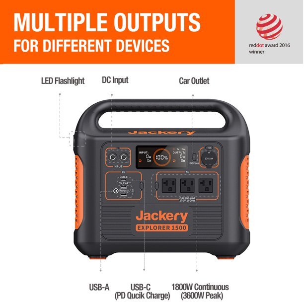 Jackery 1800 Watts Continuous/3600W Peak Output Portable Solar Generator SG1500 with 4 Solar Panels