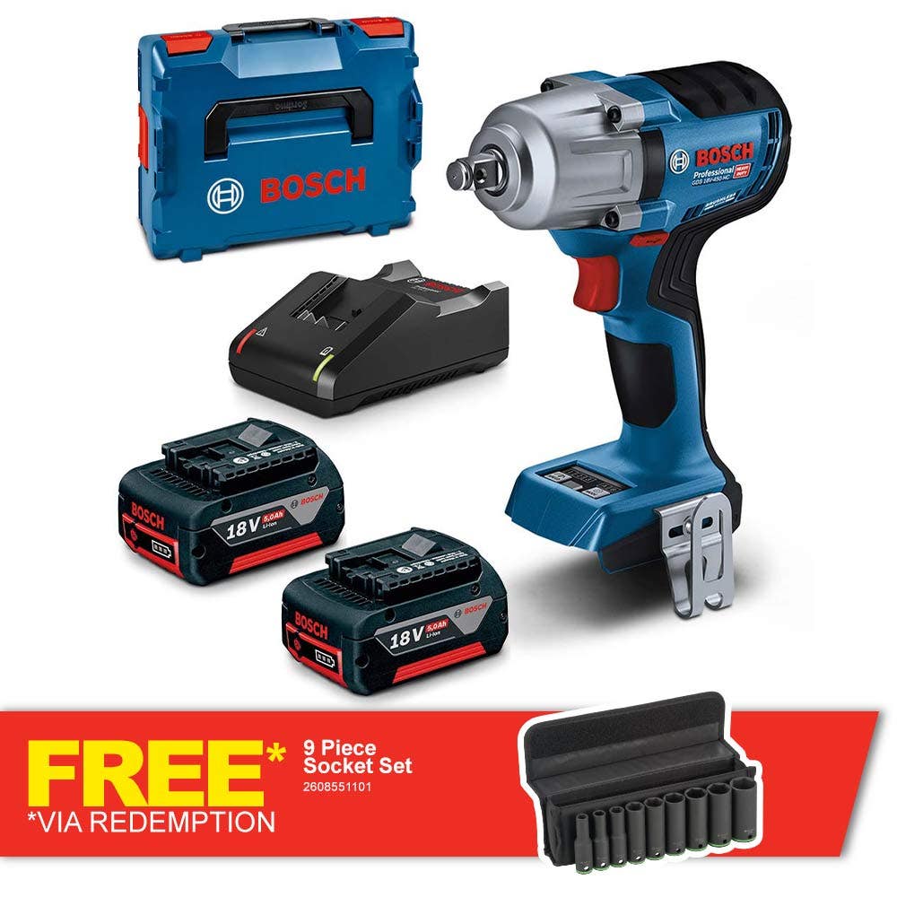 BOSCH 18V Brushless 2 x 5.0Ah 1/2inch Impact Wrench Kit GDS 18V-450 HC 06019K4041