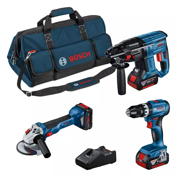 BOSCH 3-Piece Tool Combo Set: GSB + GWS + GBH + 2 GBA 18V 5.0AH Batteries + PROCORE18V 5.5AH + GAL Professional