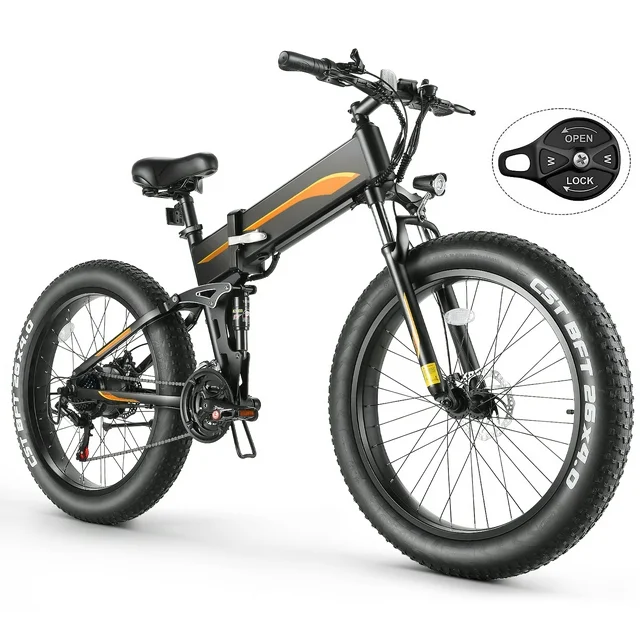 Funcid Electric Bike, 26x4 Fat Tire Electric Bike for Adults 500W Ebike Foldable Adult Electric Mountain Bicycles with 48V 10Ah Battery, Lockable Suspension Fork, Shimano 21 Speed Gears