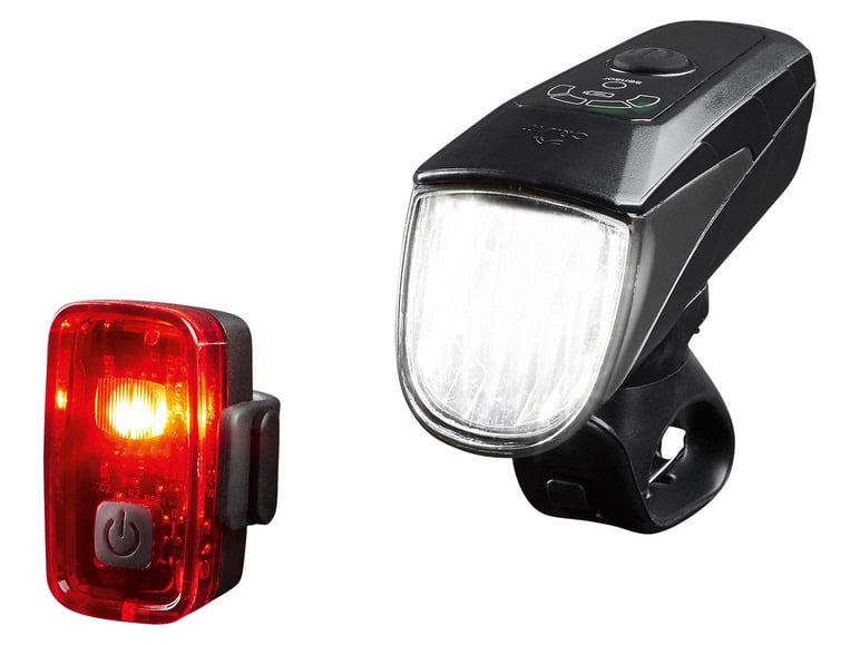 CRIVIT LED Fahrradleuchtenset 70/30/15 Lux