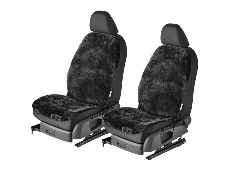 ULTIMATE SPEED® 2er Set Lammfell-Autositzbezug, mit Tunnelzugsystem, schwarz