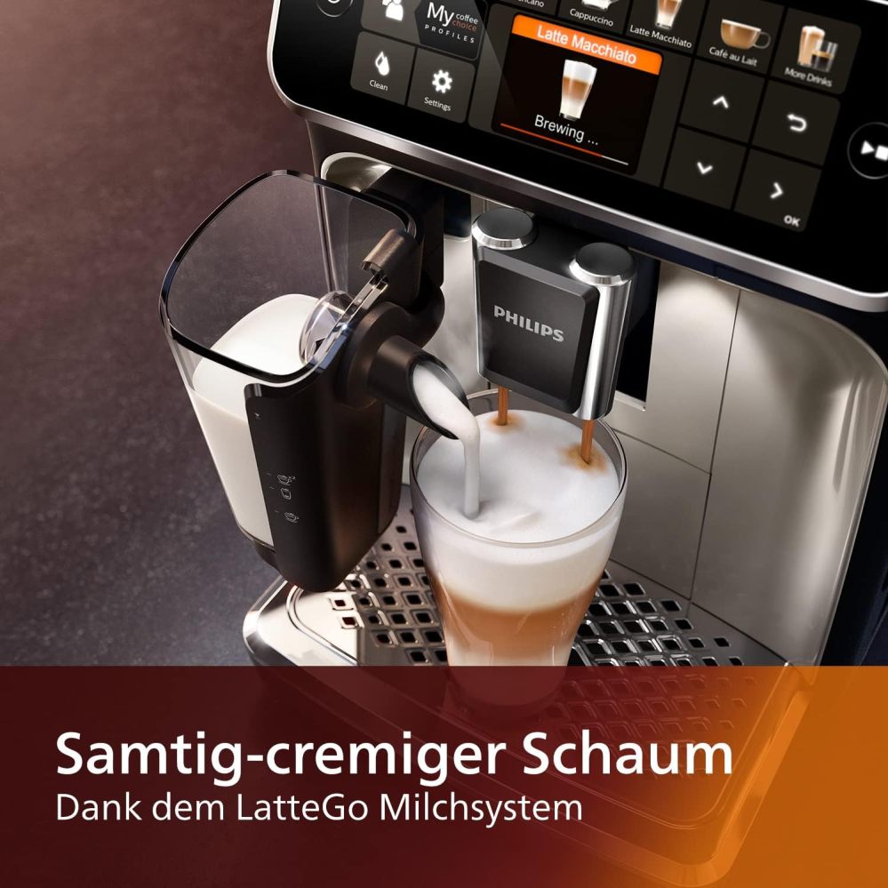 Philips Series 5400 Kaffeevollautomat – LatteGo Milchsystem, 12 Kaffeespezialitten, Intuitives Display, 4 Benutzerprofile, Chrom