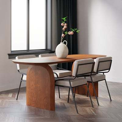 Dining Table Solid Wood Top & Pedestals for 6