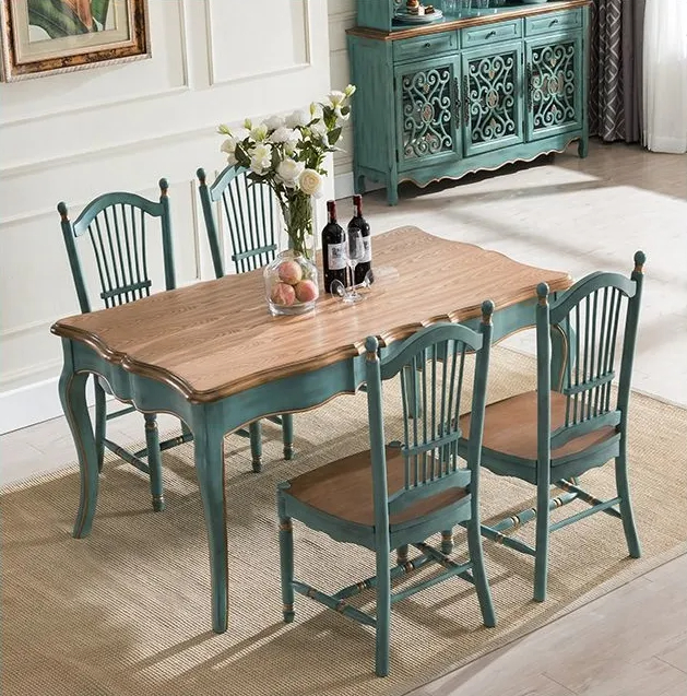 Solid wood dining table and chair combination of European dining table Mediterranean style-1.8m