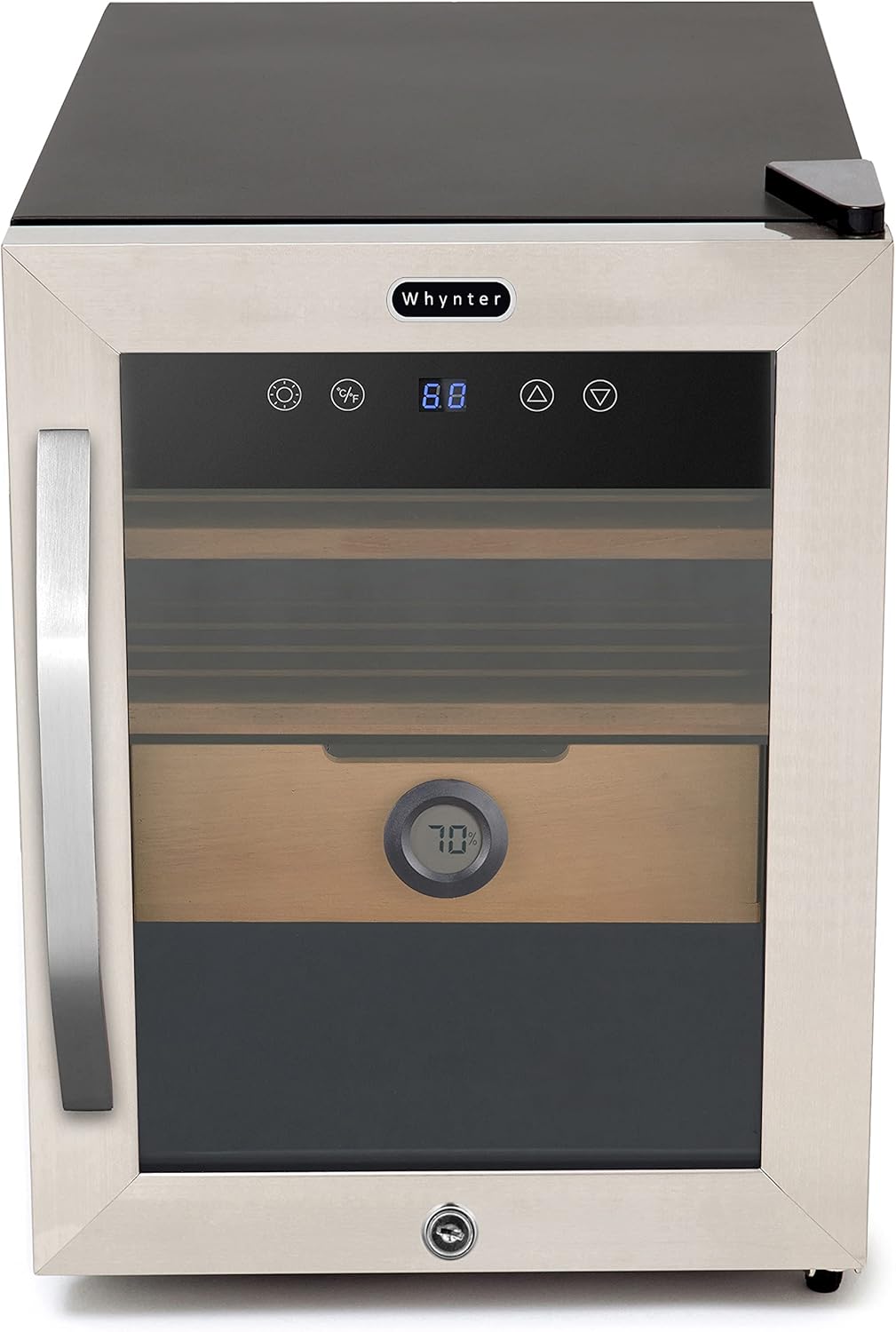 Whynter CHC-123DS Cigar Humidor, 1.2 cu ft, Stainless Steel trimmed glass door with sleek black cabinet