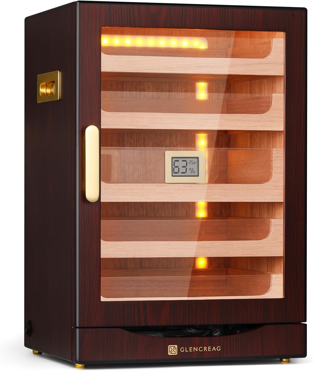 GLENCREAG Cigar Humidor Cabinet with Automatic LED Light, Extra Large Size for 250 Cigars, Spanish Cedar Lining, Tight-Seal Magnetic Door, Adjustable Hygrometer, Gift for Cigar Lover