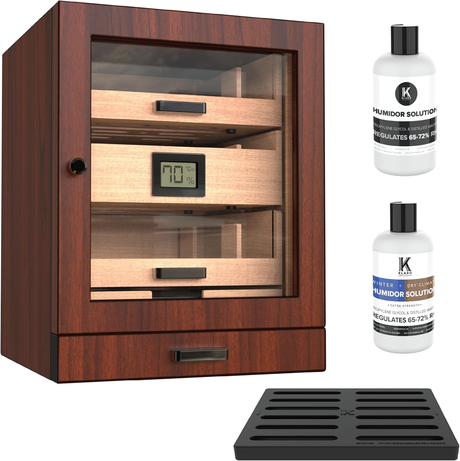 Luca Humidor Cabinet Rich Brown Walnut Finish Large Size, Cigar Storage for 80-100 Cigars, Digital Hygrometer, Spanish Cedar, Hydro System Humidor Cabinet, Accessory Drawer, PEG System