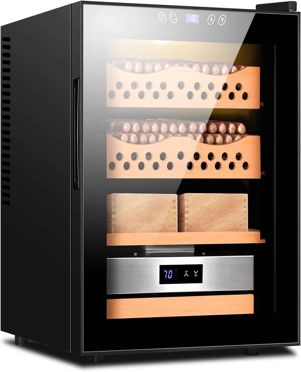 Electric Cigar Humidors 50L Temperature & Humidity Controllable Cigar Cabinet with Cedar Wood 3 Layers Gifts for Men (3 Layers 200 Capacity)