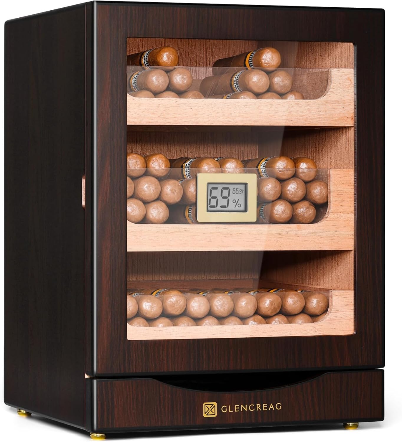 GLENCREAG MET-1031 Cigar Humidor Cabinet for 150 Cigars with Spanish Cedar Lining, Tight-Seal Magnetic Door, 3+1 Large Capacity Drawers, Gift for Cigar Lover (Reddish Brown)