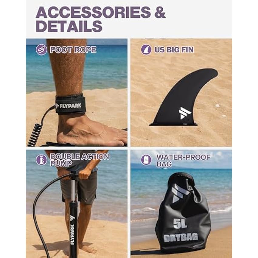 Flypark 11'x34'' Inflatable Paddle Boards, Extra Wide SUP for 420lbs/3Adults, Yoga Stand Up Paddle Board, 110L Backpack, 15 D-Rings, Shoulder Strap, US-Fin, 2-Action Pump