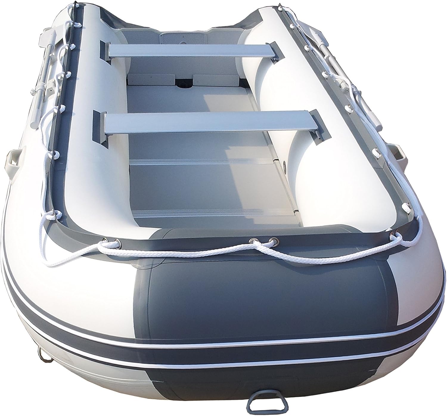 12ft 6in Catalina Inflatable Dinghy Boat Transom Sport Tender - 6 Person - 20 Horsepower USCG Rated, White/Gray