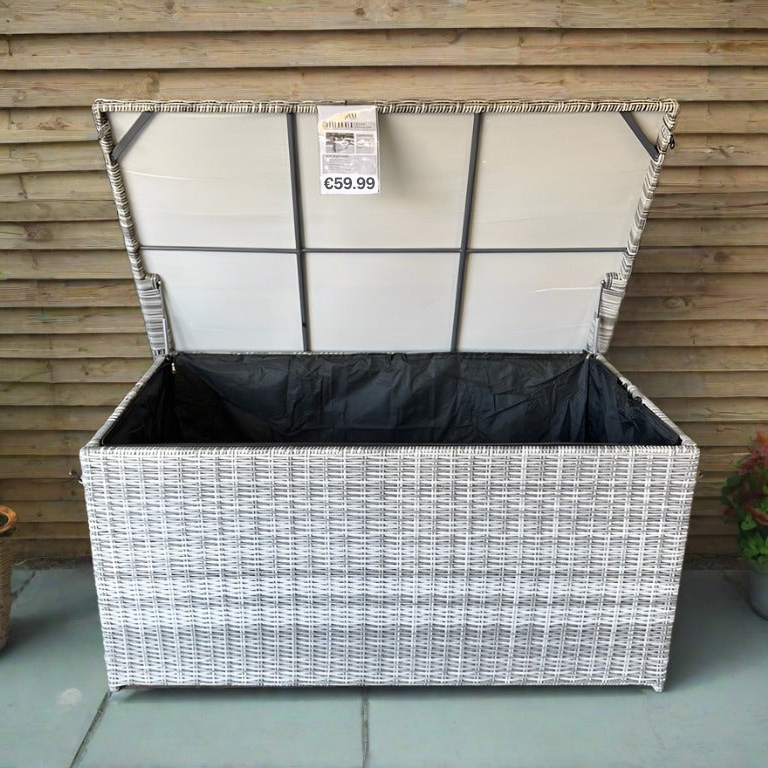 California Weather Proof Storage Chest Style Box with Liner in Grey Rattan Weave