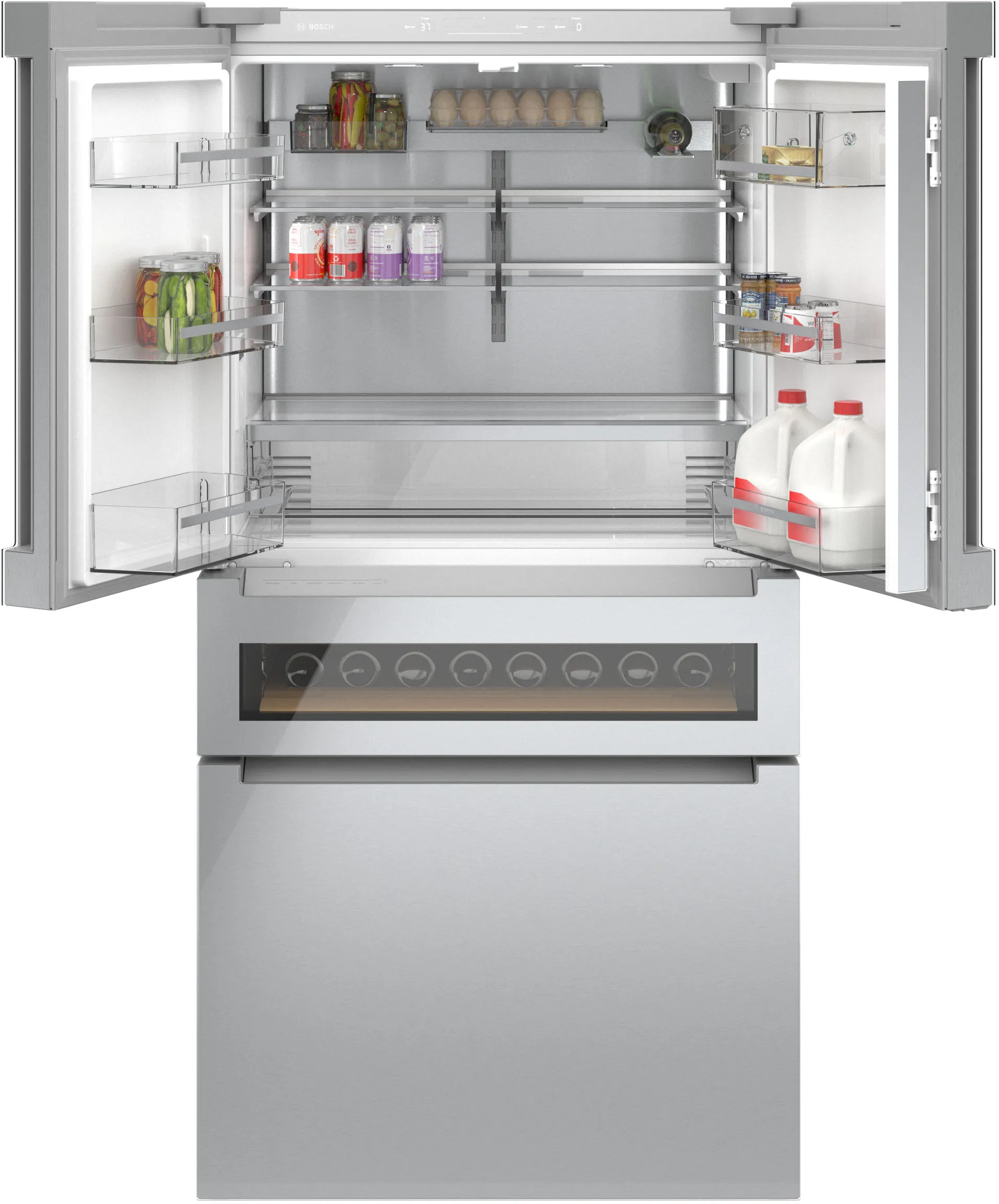Bosch B36CL81ENG 800 Series French Door Bottom Mount Refrigerator, Glass door 36'' Stainless Steel
