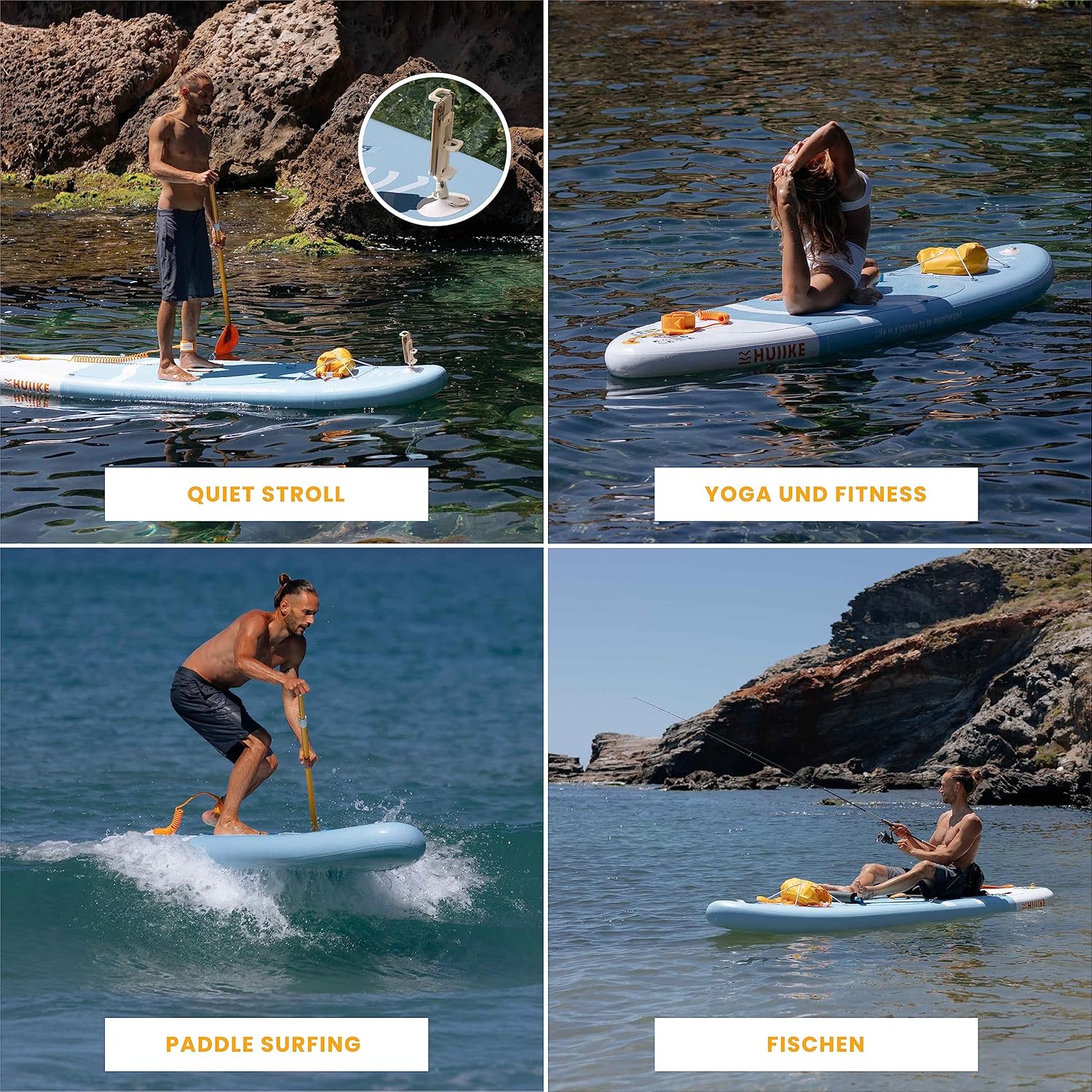 HUIIKE Stand Up Paddling Board mit Zubehör, Paddel, Finnen, Pumpe. Paddle Sup Board Aufblasbar Hohe Stabilität und Widerstandsfähigkeit. 305 × 84 × 15 cm, Belastbar bis 130 kg