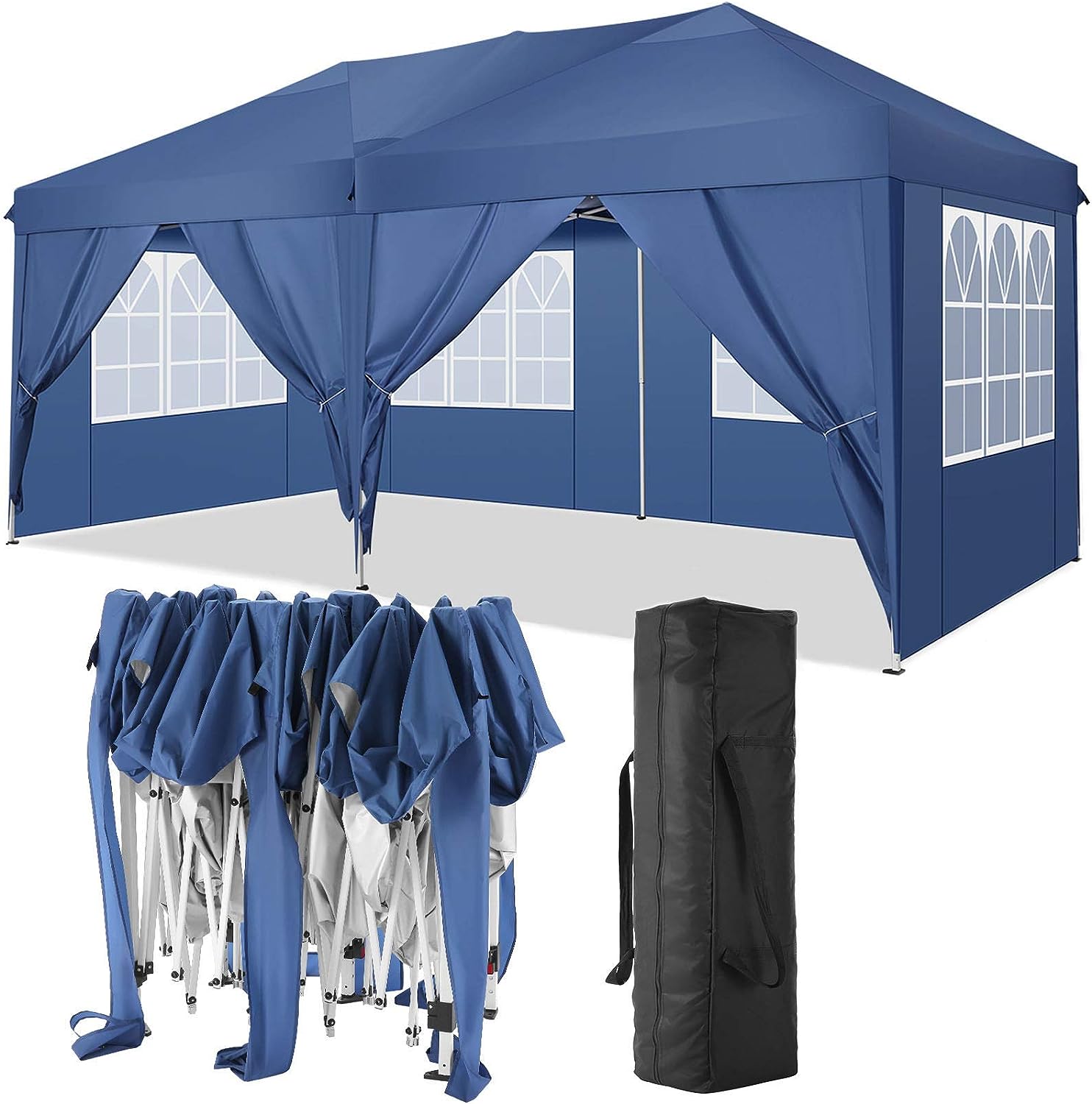 TOOLUCK Folding Gazebo Waterproof Stable Popup Foldable Gazebo Anti-UV Garden Gazebo with 6 Side Panels