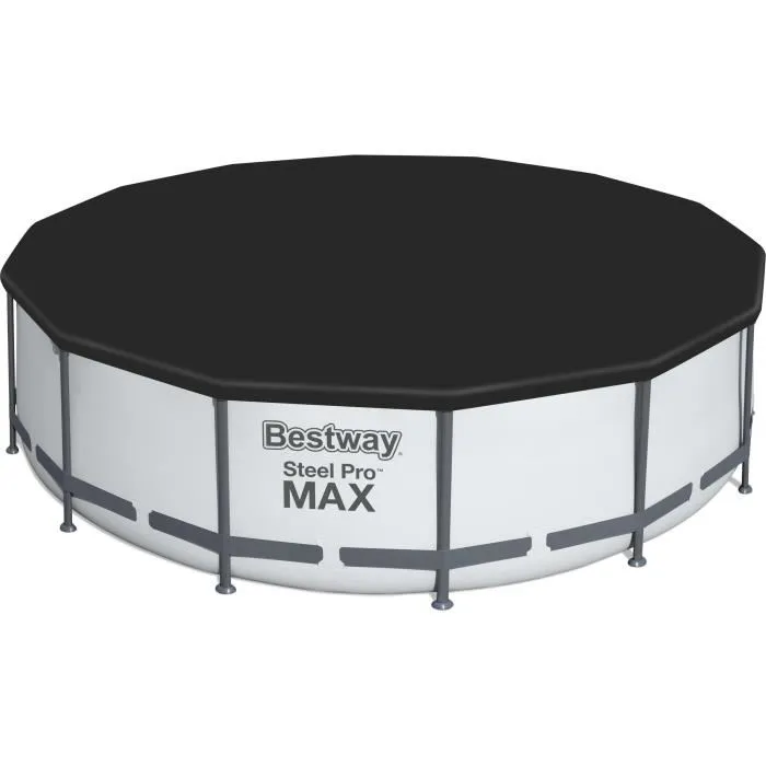 Kit Piscine hors sol tubulaire BESTWAY Steel Pro Max™ - 427 x 122 cm - Ronde (Avec un filtre à cartouche, une bâche et une échelle)