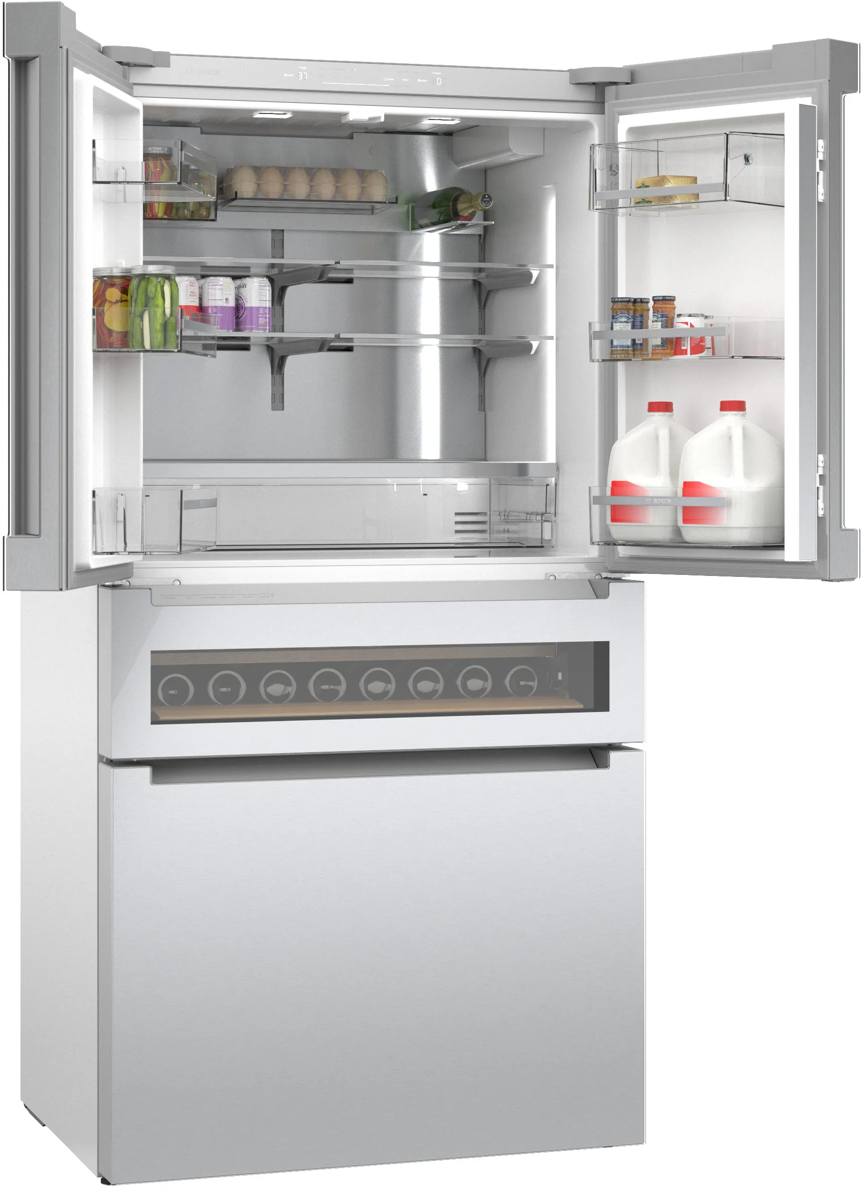 Bosch B36CL81ENG 800 Series French Door Bottom Mount Refrigerator, Glass door 36'' Stainless Steel