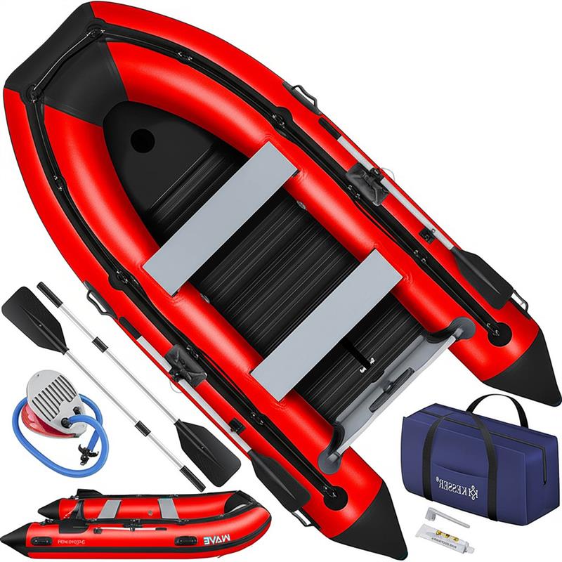 KESSER® Inflatable Boat 3.20 m for 4 People - Wave Motor Suitable Leisure Boat Paddle Boat Motor Boat Fishing Boat - with 2 Benches - Aluminium Base Paddle Pump Repair Kit & Bag Inflatable PVC