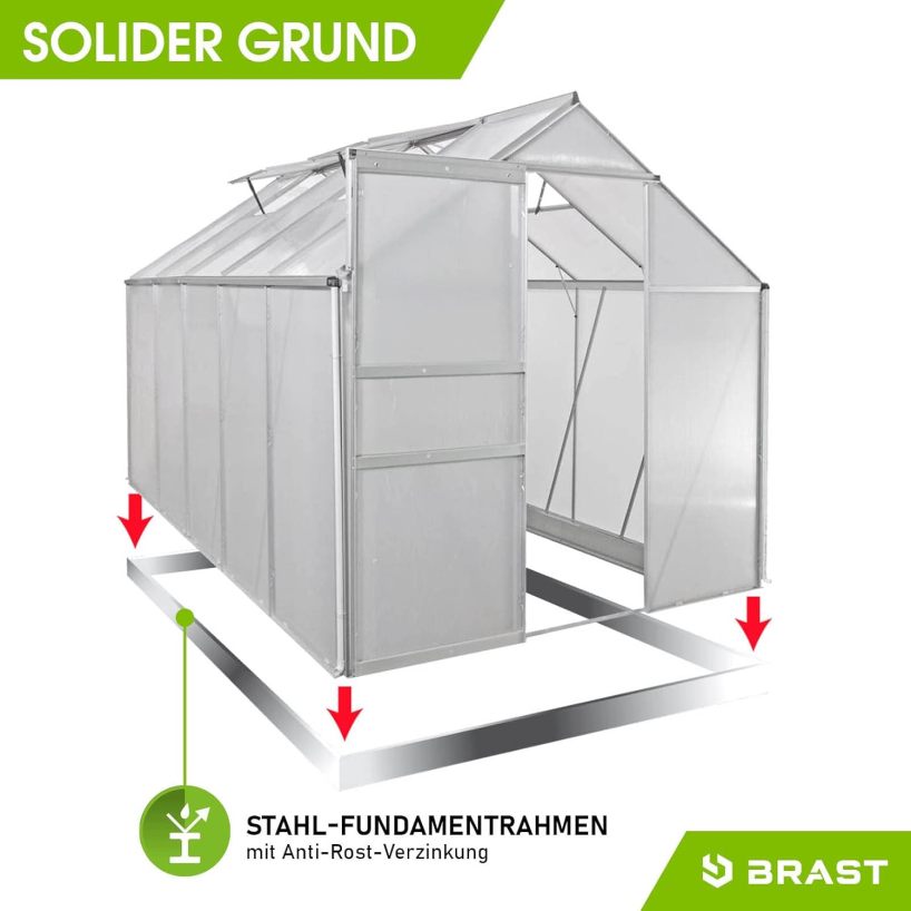 BRAST Greenhouse Aluminium with Base 310 x 190 x 195 cm TÜV Tested, 6 mm Hollow Chamber Panels, Rustproof, Weatherproof, Temperature-Resistant