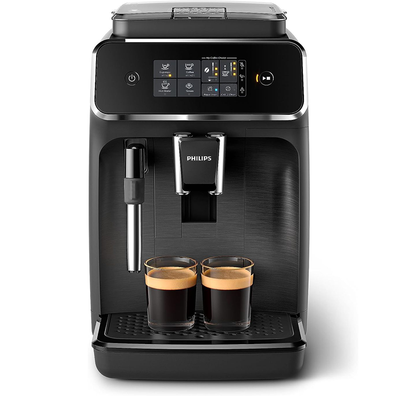 Philips 2200 Series fully automatic espresso machine - classic milk frother, 2 coffee varieties, intuitive touch display, black