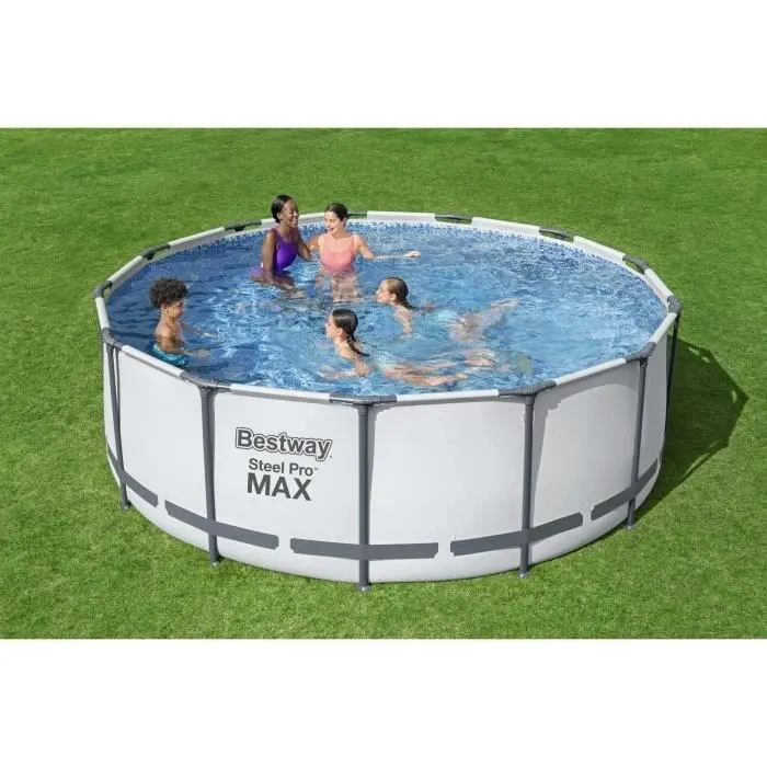Kit Piscine hors sol tubulaire BESTWAY Steel Pro Max - 457 x 122 cm - Ronde (Livrée avec pompe de filtration, échelle, bâche)