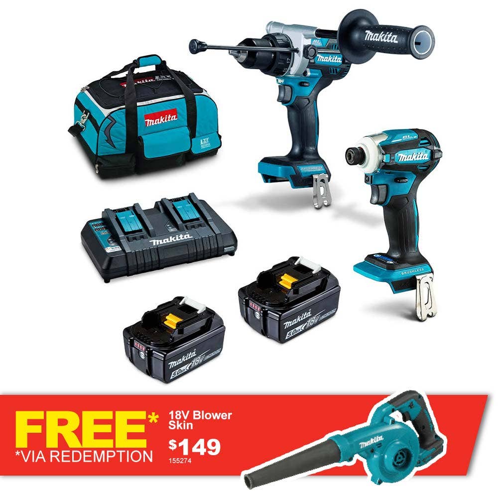 MAKITA 18V Brushless 2 Piece 2 x 5.0Ah Combo Kit DLX2455TX1