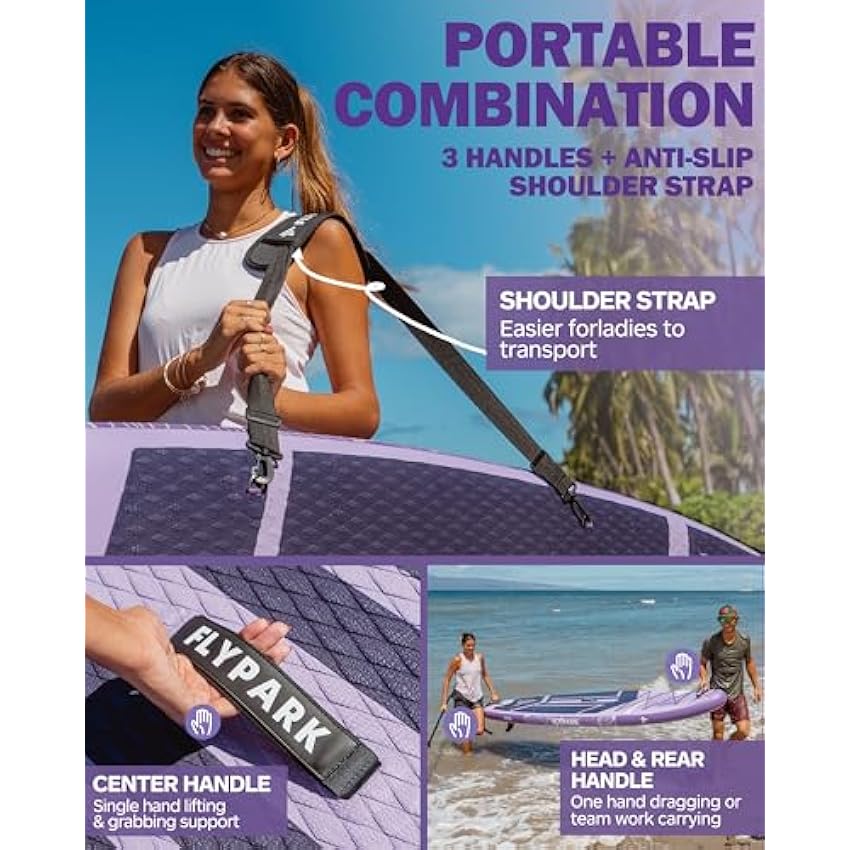 Flypark 11'x34'' Inflatable Paddle Boards, Extra Wide SUP for 420lbs/3Adults, Yoga Stand Up Paddle Board, 110L Backpack, 15 D-Rings, Shoulder Strap, US-Fin, 2-Action Pump